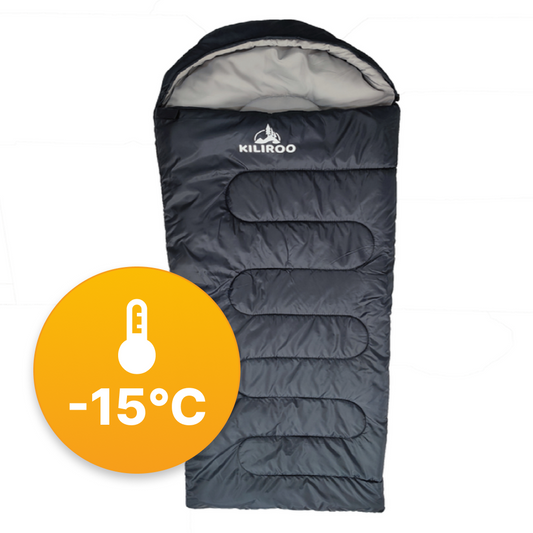 KILIROO Sleeping Bag Adult Single Winter Camping Tent Outdoor -15 Degree 350GSM Black