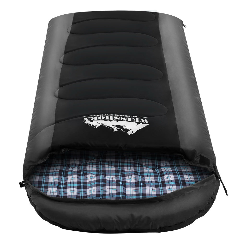 Weisshorn Sleeping Bag Adult Single -20°C to +10°C Camping Hiking Tent Winter Thermal Comfort 0 Degree Black